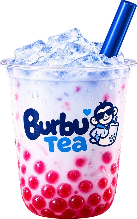 Bebida Happy de Burbu Tea con hielo y perlas explosivas rojas